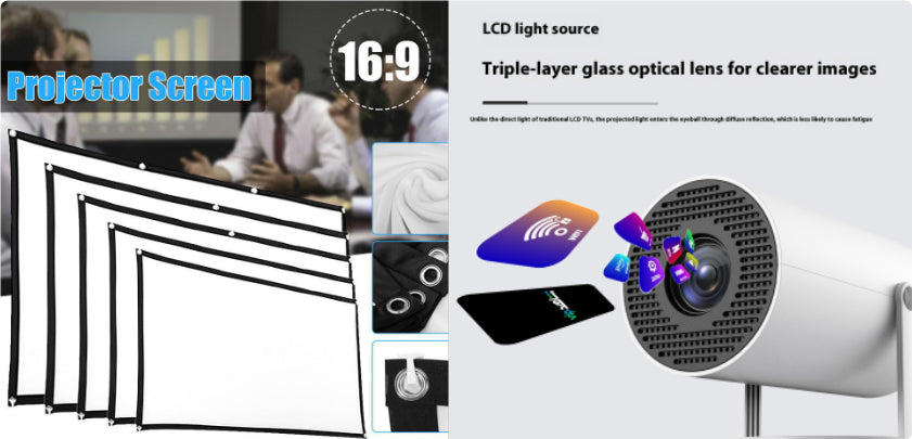 Portable Mini Projector — 180° Auto Focus Home Theater