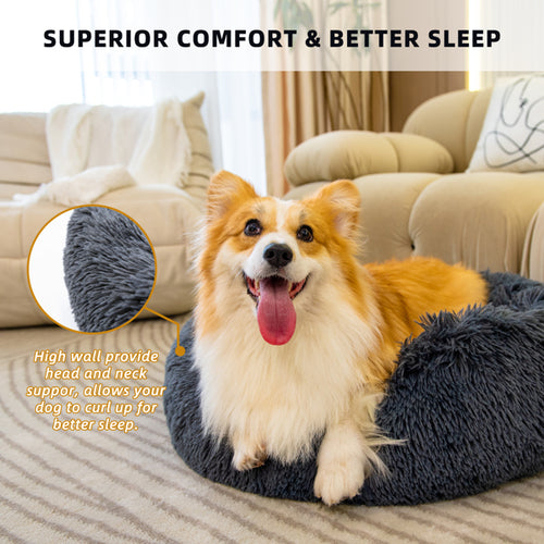 Anti-Anxiety Donut Dog Bed — Washable Fluffy Pet Bed for Cats & Dogs